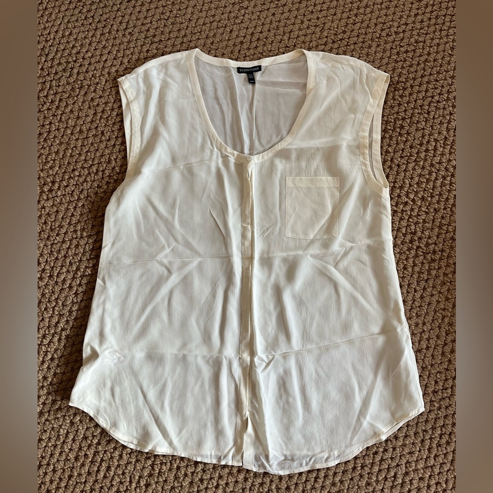 Eileen Fisher Cream Silk Top Sz M